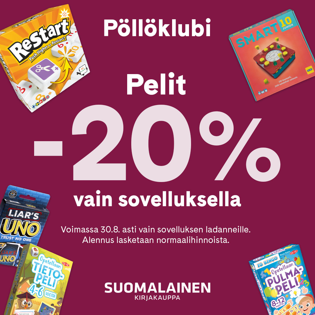 Pelit -20% vain sovelluksella Suomalainen Kirjakauppa