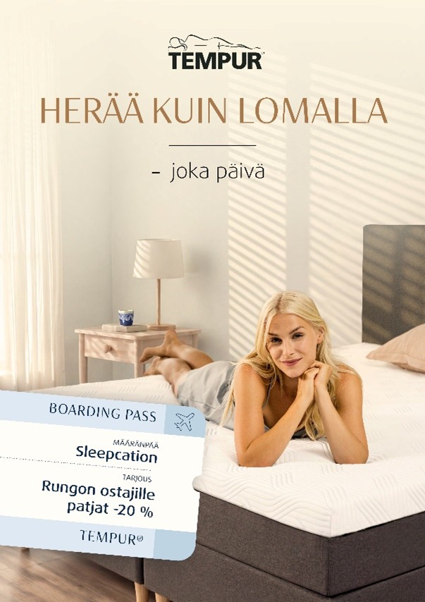 TEMPUR®-rungon ostajalle paksut patjat -20 %, irtopatjat -10 % Tempur Brand Store Lahti